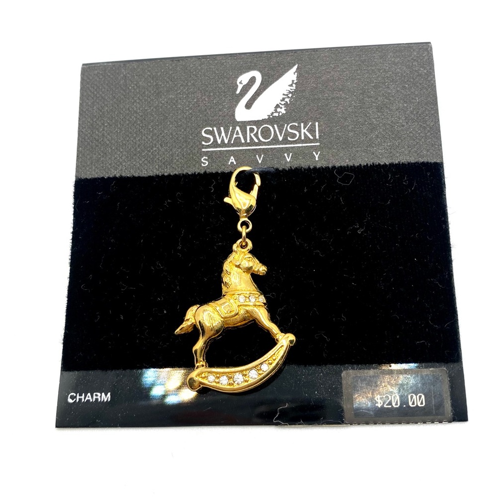 💎SWAROVSKI💎 Rocking Horse Gold Tone Charm SIGNED ✨ G079
